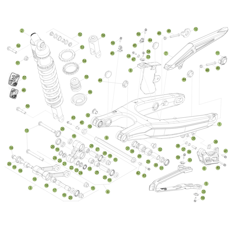 Beta RR520 Factory 11 Schwingarm/Federbein Ersatzteile
